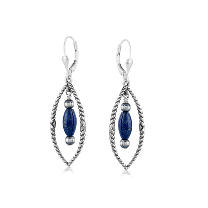 Sterling Silver Marquise Lapis Dangle Earrings