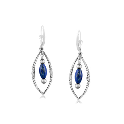 Sterling Silver Marquise Lapis Dangle Earrings