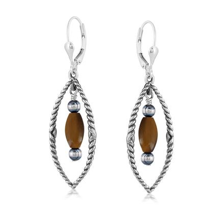 Sterling Silver Marquise Tiger's Eye Dangle Earrings