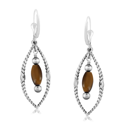 Sterling Silver Marquise Tiger's Eye Dangle Earrings