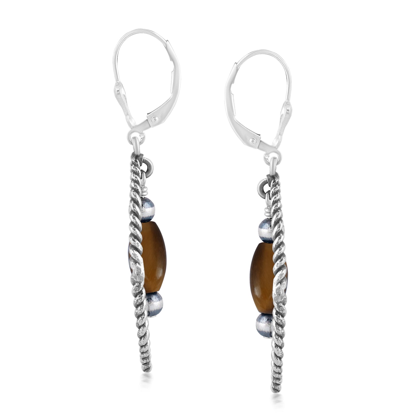 Sterling Silver Marquise Tiger's Eye Dangle Earrings