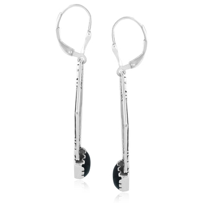 Sterling Silver Geometric Shape Black Agate Gemstone Lever Back Earrings