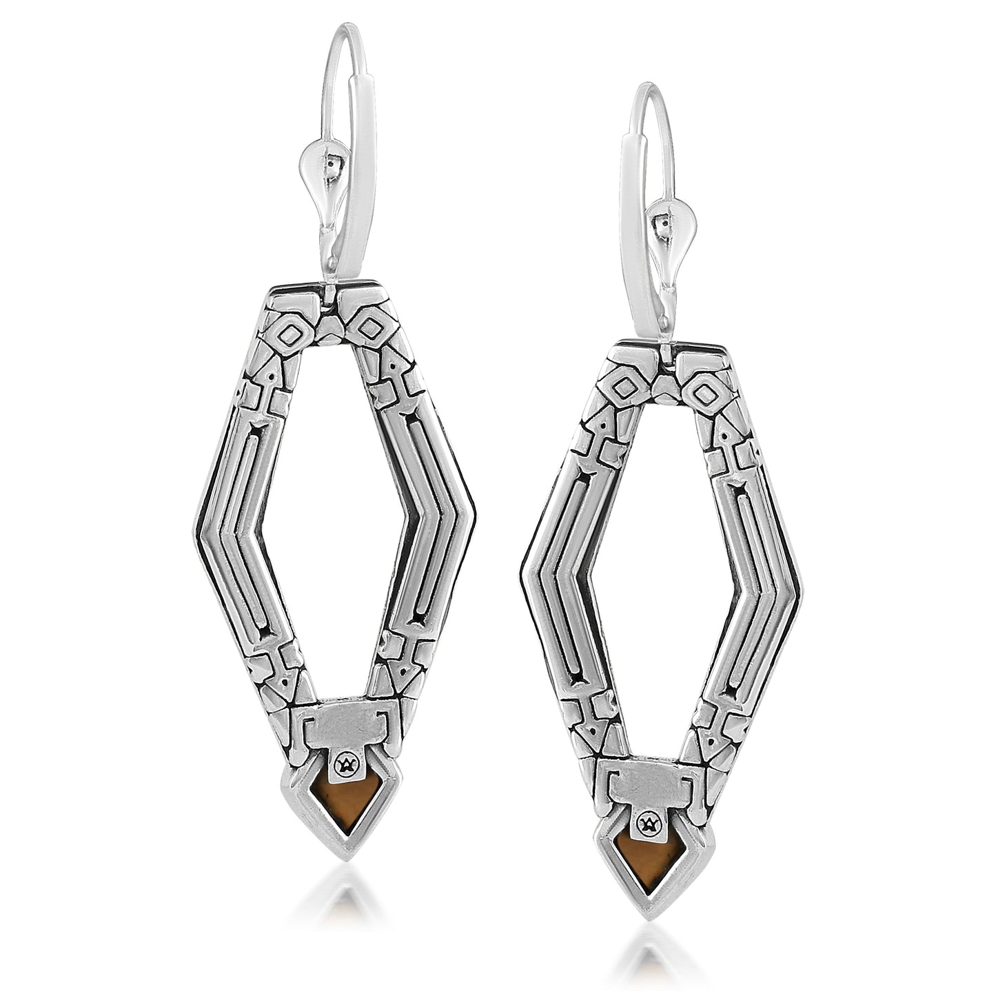 Sterling Silver Geometric Shape Tiger's Eye Gemstone Lever Back Earrings