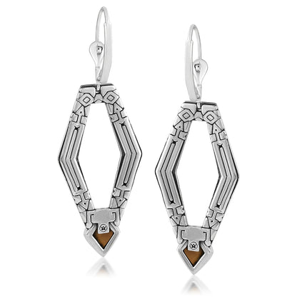 Sterling Silver Geometric Shape Tiger's Eye Gemstone Lever Back Earrings