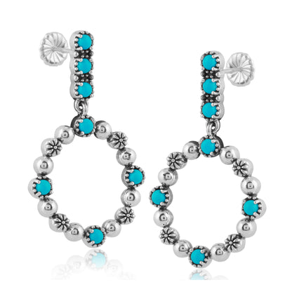 Sterling Silver Sleeping Beauty Blue Turquoise Open Circle Hoop Earrings