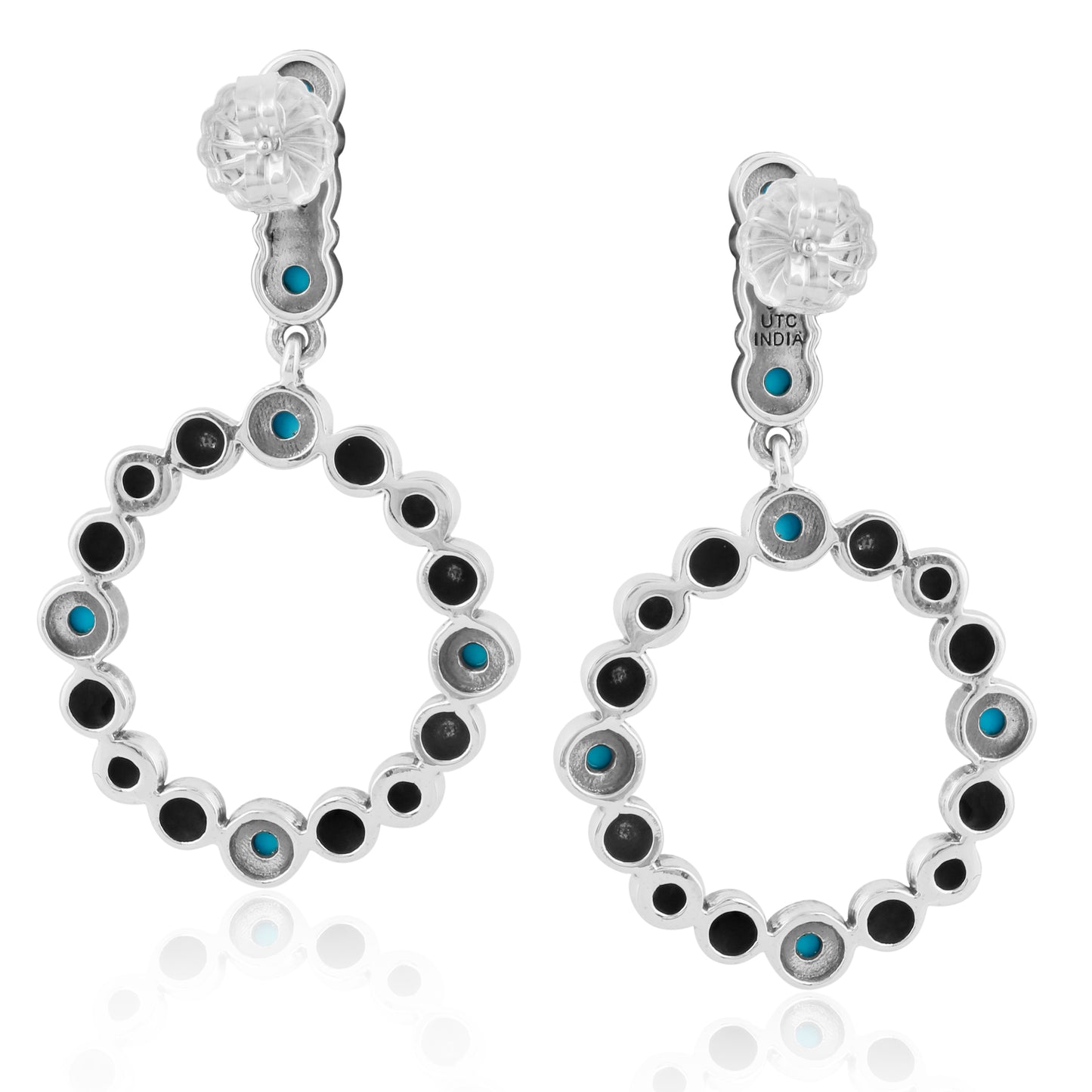 Sterling Silver Sleeping Beauty Blue Turquoise Open Circle Hoop Earrings