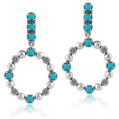 Sterling Silver Sleeping Beauty Blue Turquoise Open Circle Hoop Earrings