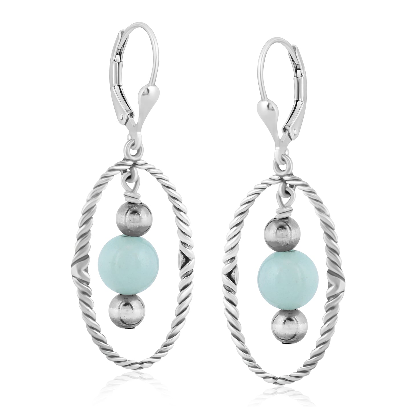 Southwestern Sterling Silver Rope and Amazonite Bead Drop Earrings