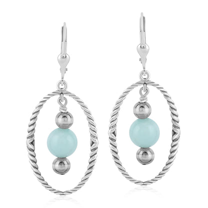 Southwestern Sterling Silver Rope and Amazonite Bead Drop Earrings
