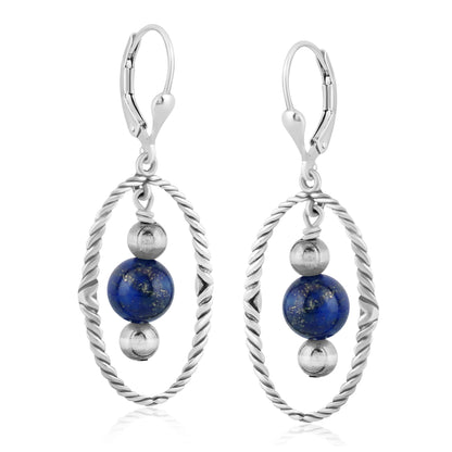 Southwestern Sterling Silver Rope and Lapis Bead Drop Earrings