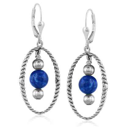 Southwestern Sterling Silver Rope and Lapis Bead Drop Earrings