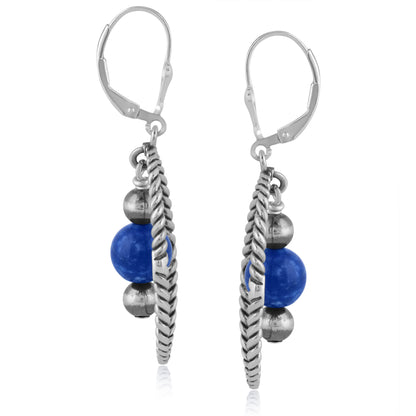 Southwestern Sterling Silver Rope and Lapis Bead Drop Earrings