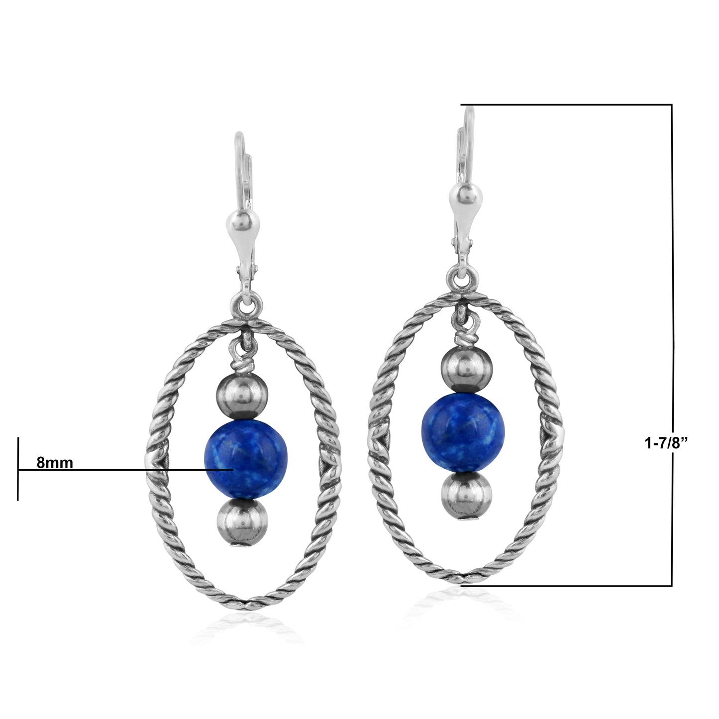 Southwestern Sterling Silver Rope and Lapis Bead Drop Earrings