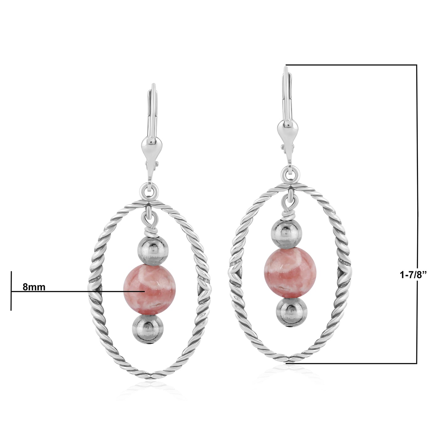 Southwestern Sterling Silver Rope and Rhodochrosite Bead Drop Earrings