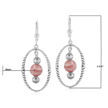 Southwestern Sterling Silver Rope and Rhodochrosite Bead Drop Earrings