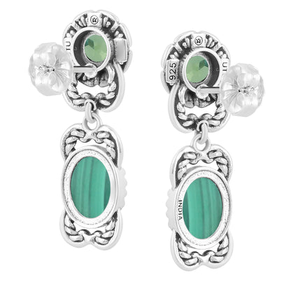 Sterling Silver Malachite, and Peridot Desert Bloom Dangle Earrings