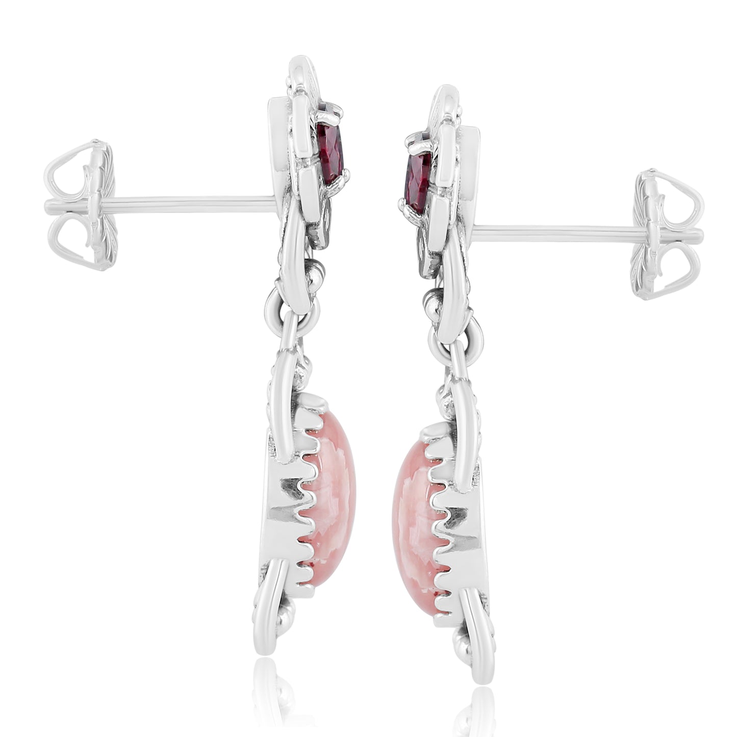 Sterling Silver Rhodochrosite and Red Garnet Desert Bloom Dangle Earrings