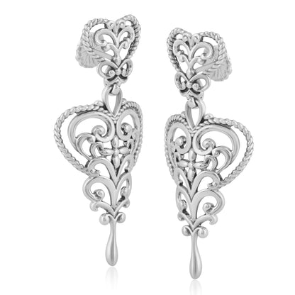 EXCLUSIVELY OURS! Sterling Silver Double Filigree Heart Drop Earrings