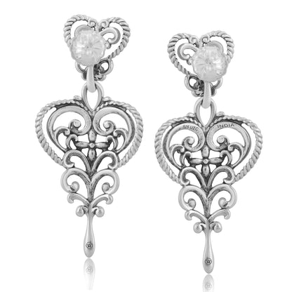 EXCLUSIVELY OURS! Sterling Silver Double Filigree Heart Drop Earrings