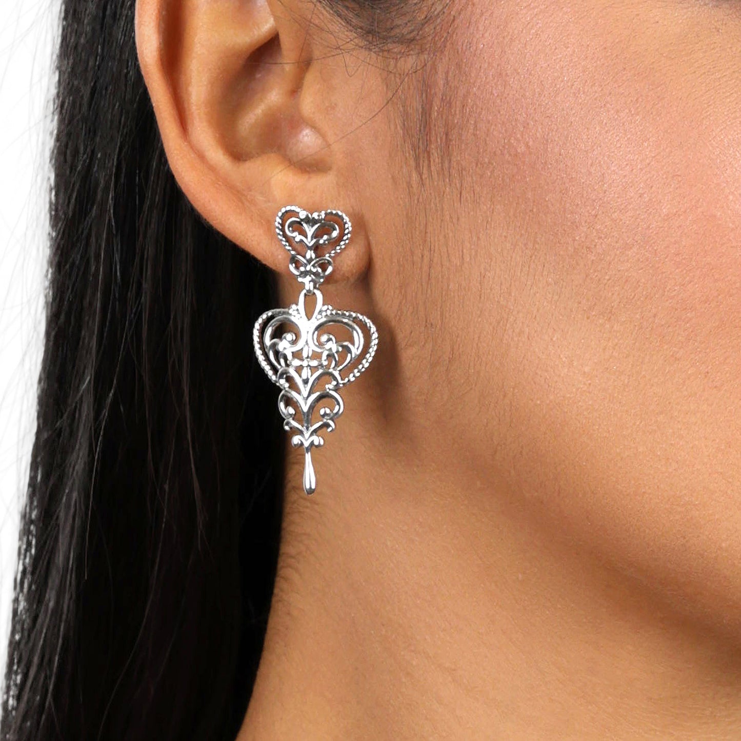 EXCLUSIVELY OURS! Sterling Silver Double Filigree Heart Drop Earrings