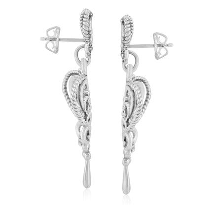 EXCLUSIVELY OURS! Sterling Silver Double Filigree Heart Drop Earrings