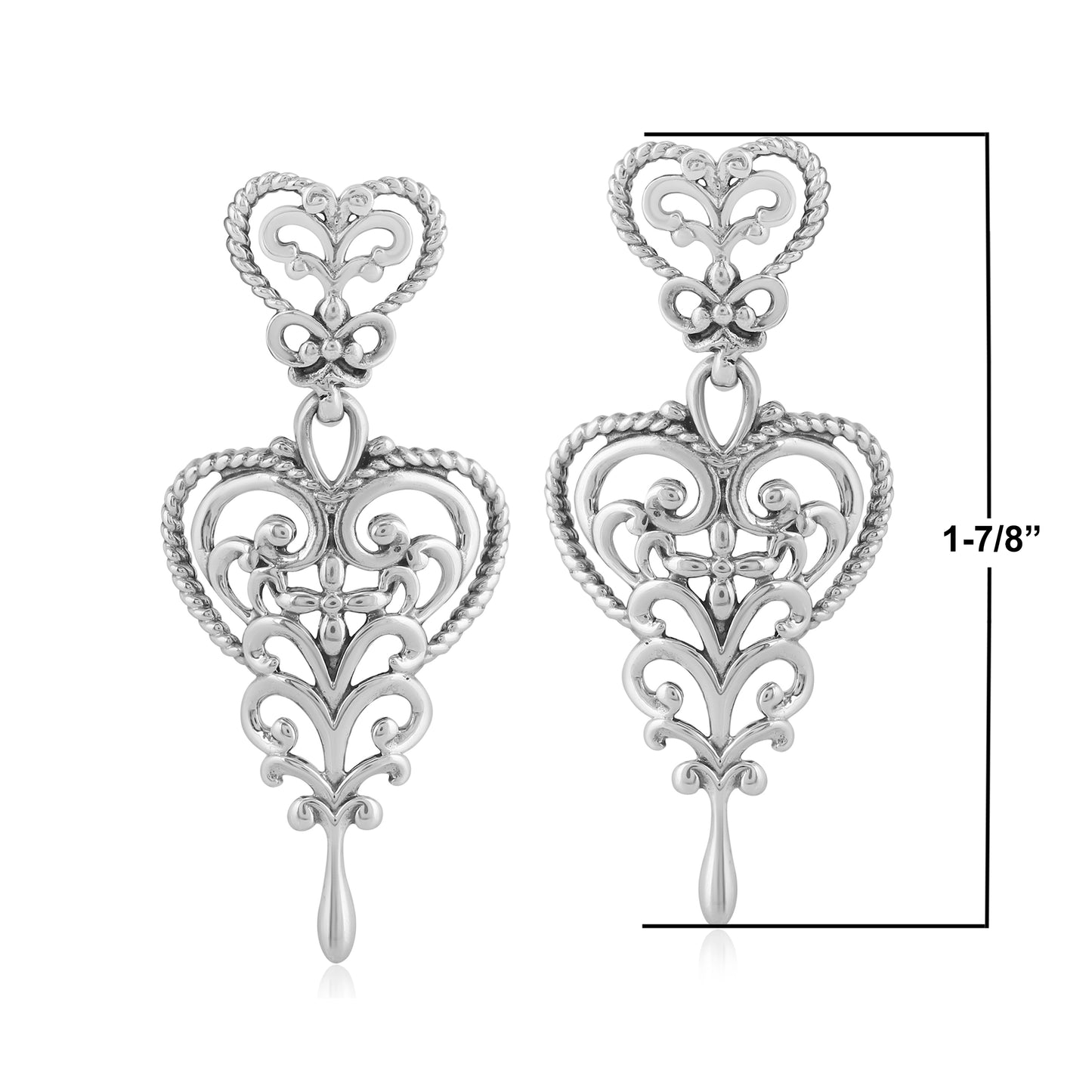 EXCLUSIVELY OURS! Sterling Silver Double Filigree Heart Drop Earrings