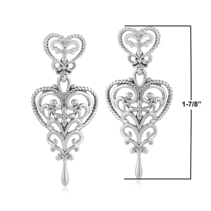 EXCLUSIVELY OURS! Sterling Silver Double Filigree Heart Drop Earrings