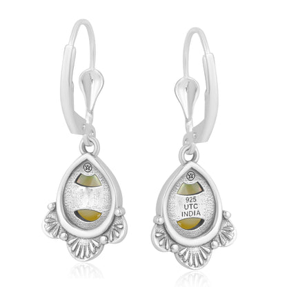 Sterling Silver Pear Shape Yellow Mother of Pearl Fan Lever Back Earrings