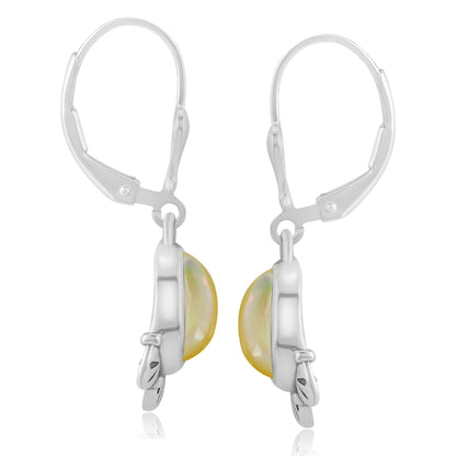 Sterling Silver Pear Shape Yellow Mother of Pearl Fan Lever Back Earrings