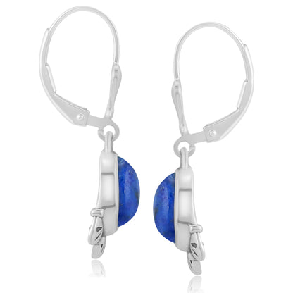 Sterling Silver Pear Shape Denim Lapis Gemstone Fan Lever Back Earrings