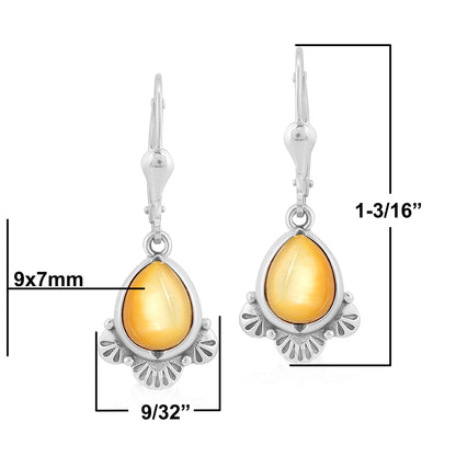 Sterling Silver Pear Shape Yellow Mother of Pearl Fan Lever Back Earrings