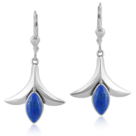 EXCLUSIVELY OURS! Sterling Silver Denim Lapis Gemstone Squash Blossom Earrings