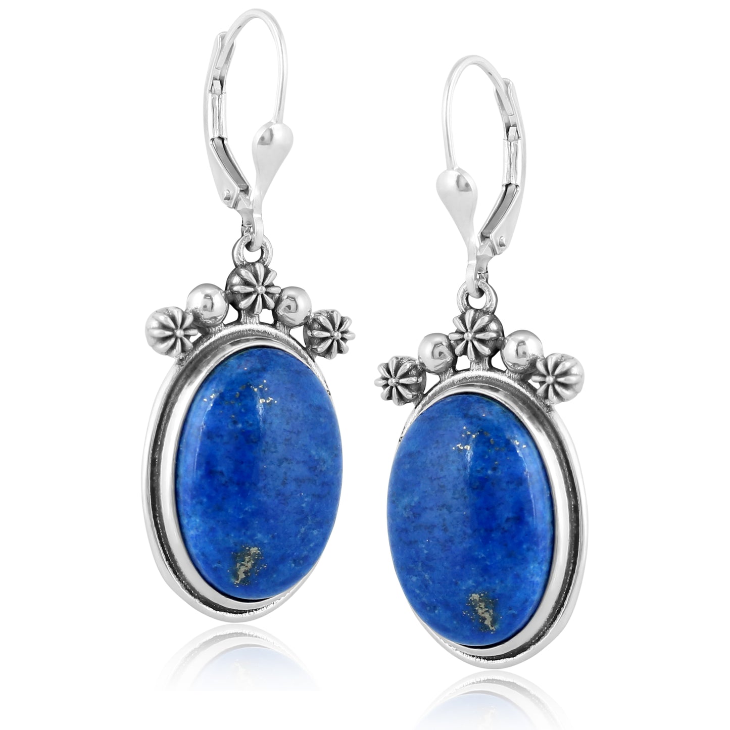 Sterling Silver Lapis Oval-Cut Dangle Earrings