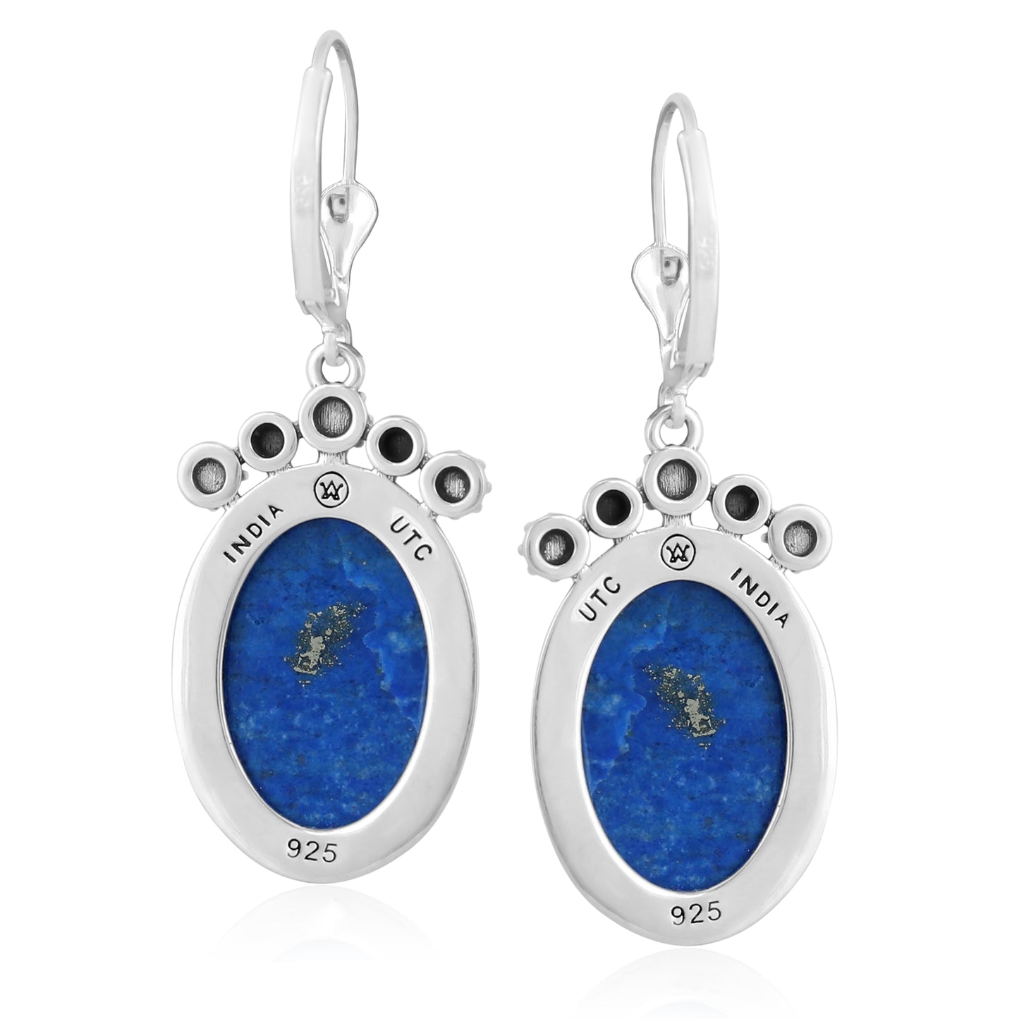 Sterling Silver Lapis Oval-Cut Dangle Earrings