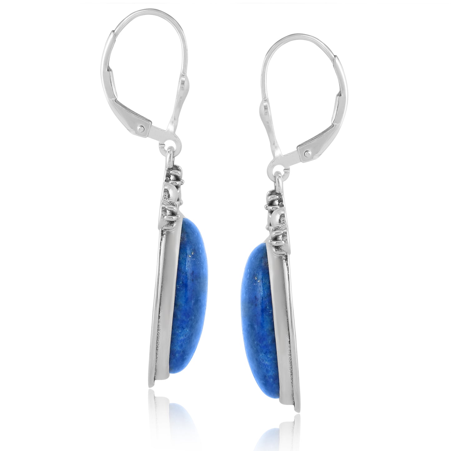 Sterling Silver Lapis Oval-Cut Dangle Earrings