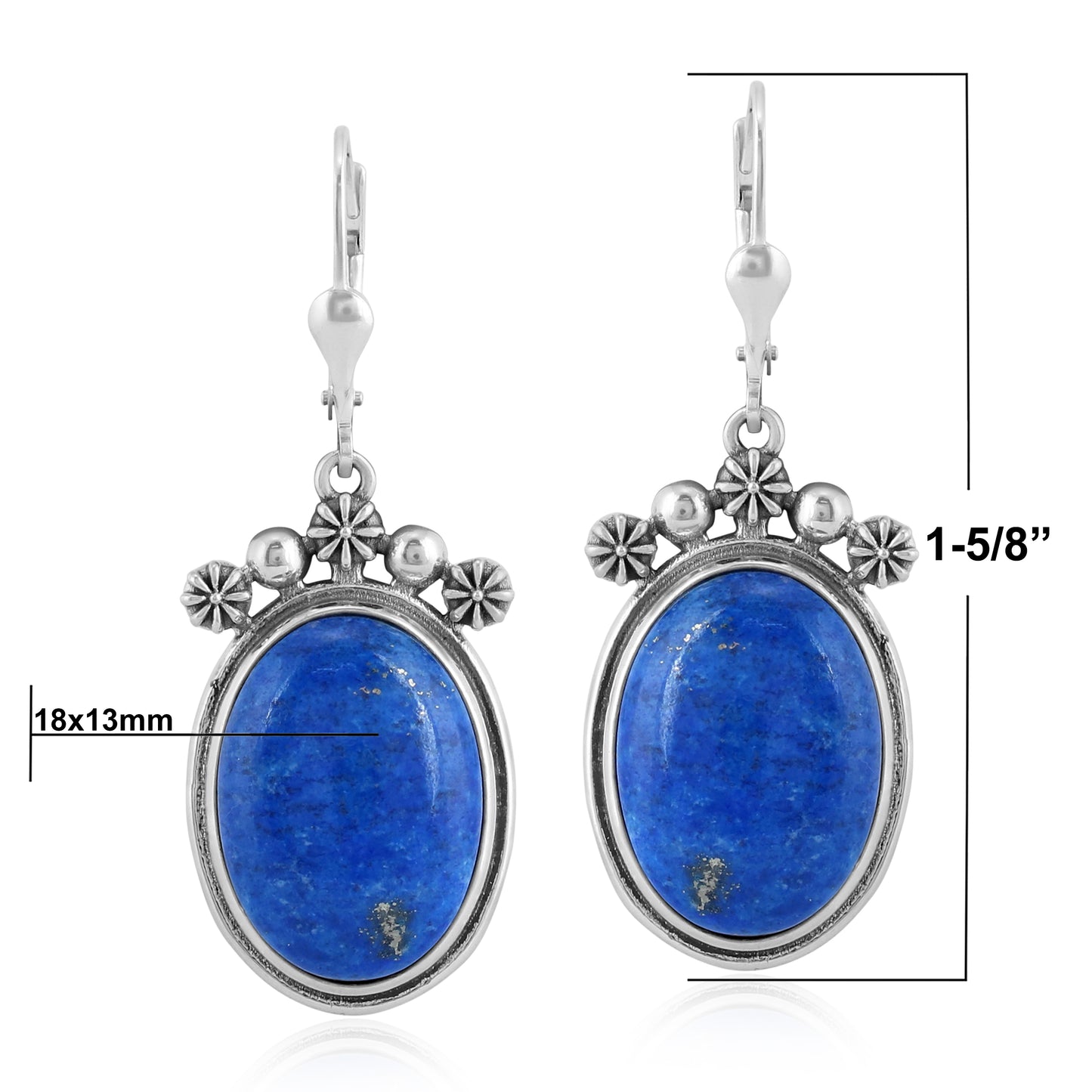 Sterling Silver Lapis Oval-Cut Dangle Earrings
