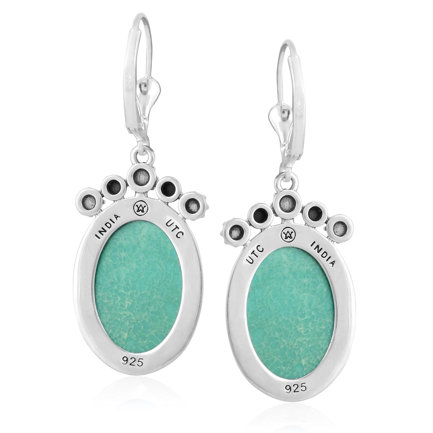 Sterling Silver Green Turquoise Oval-Cut Dangle Earrings