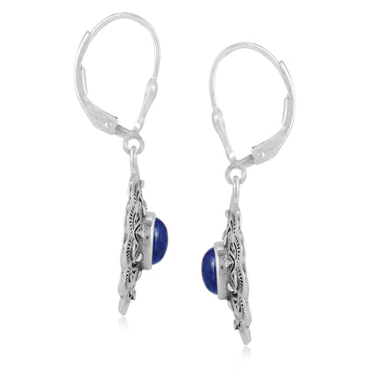 Sterling Silver Lapis Lazuli Gemstone Concha Lever Back Earrings