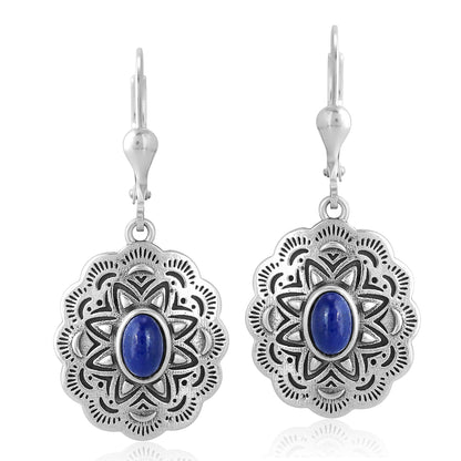 Sterling Silver Lapis Lazuli Gemstone Concha Lever Back Earrings