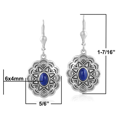 Sterling Silver Lapis Lazuli Gemstone Concha Lever Back Earrings