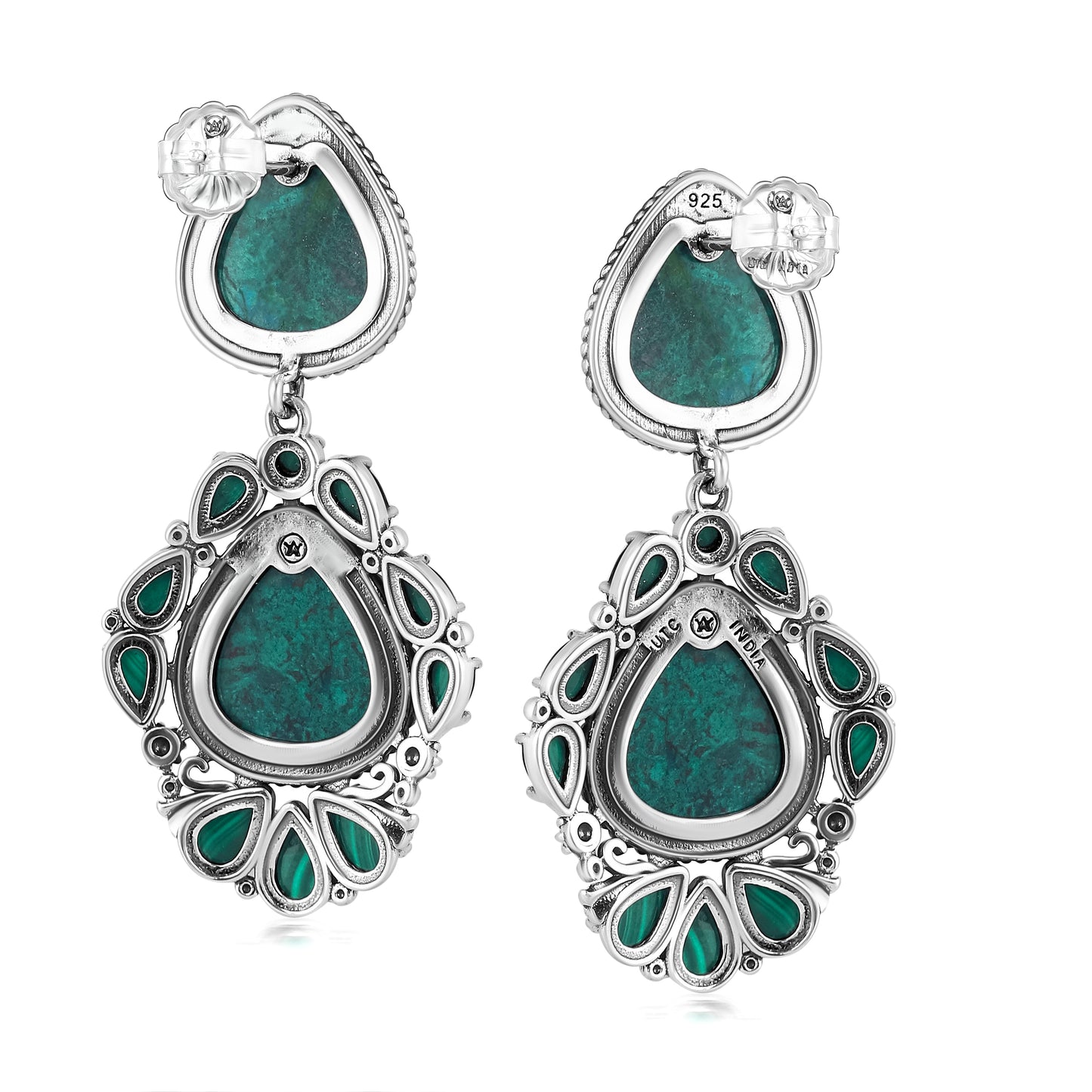 Sterling Silver Chrysocolla and Malachite Chandelier Dangle Earrings