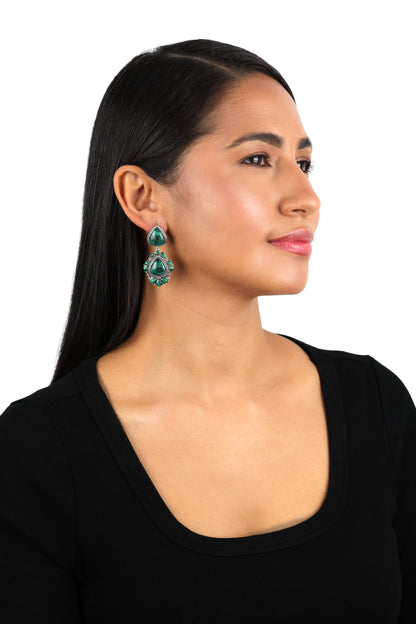 Sterling Silver Chrysocolla and Malachite Chandelier Dangle Earrings