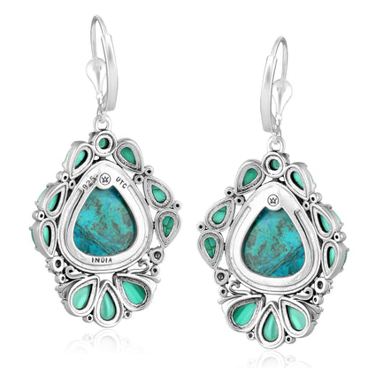 Sterling Silver Chrysocolla and Malachite Trillion Cut Dangle Earrings