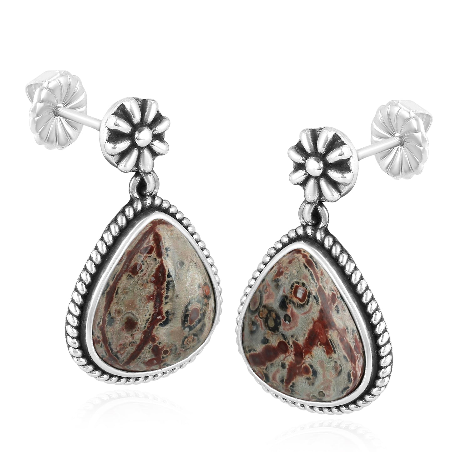 Sterling Silver Leopard Jasper Trillion Cut Post Earrings
