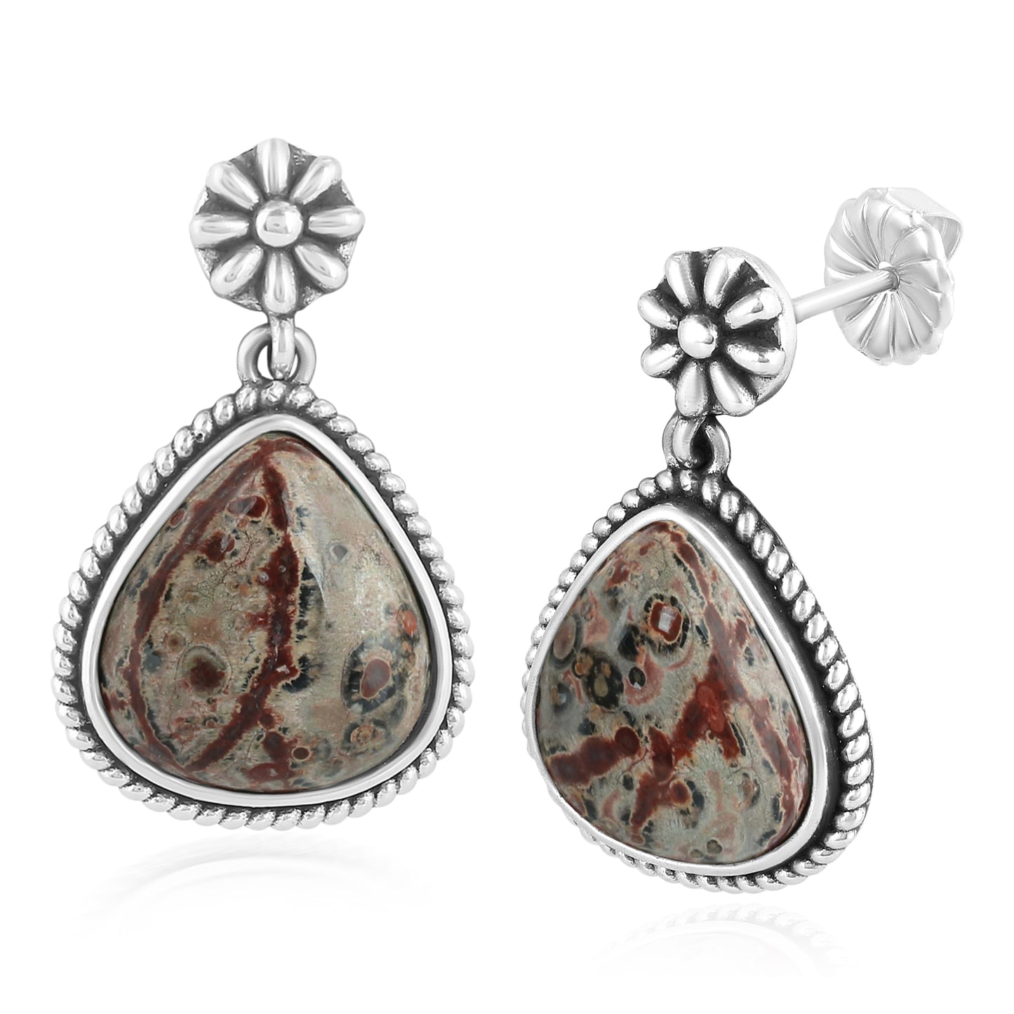 Sterling Silver Leopard Jasper Trillion Cut Post Earrings