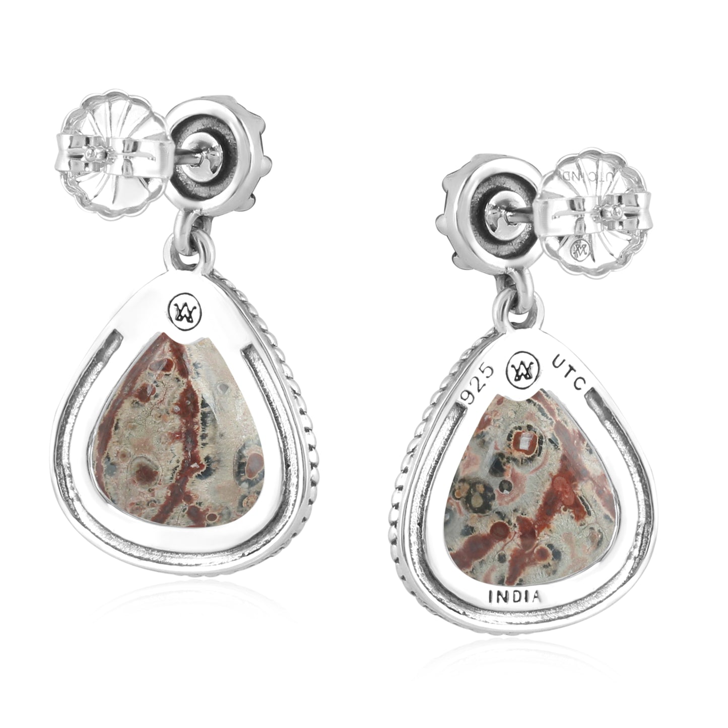 Sterling Silver Leopard Jasper Trillion Cut Post Earrings