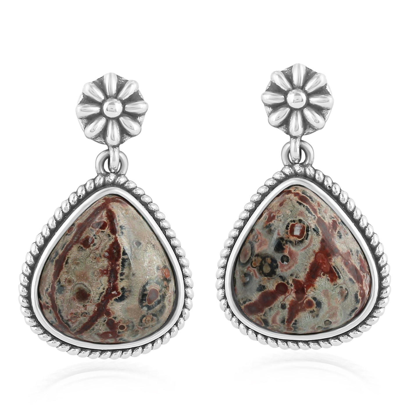 Sterling Silver Leopard Jasper Trillion Cut Post Earrings