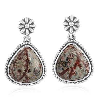 Sterling Silver Leopard Jasper Trillion Cut Post Earrings