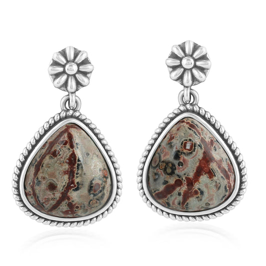 Sterling Silver Leopard Jasper Trillion Cut Post Earrings