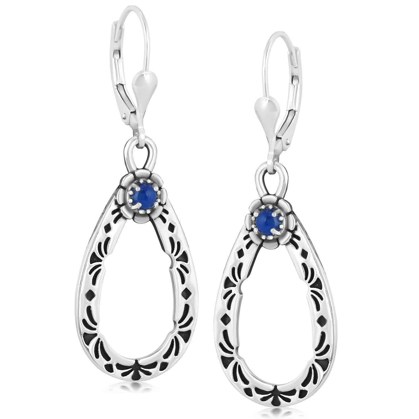 Sterling Silver Lapis Lazuli Gemstone Pear Shaped Lever Back Earrings